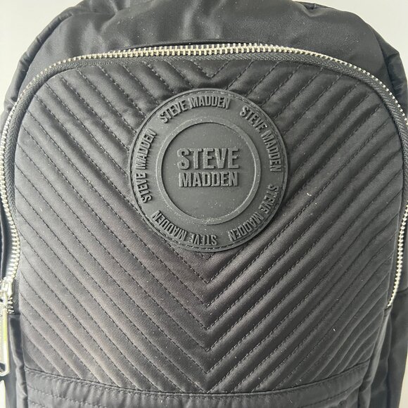 Steve Madden Black Two-Pocket Nylon Padded Backpack Bag W/ Detachable Pouch, NWT - Picture 3 of 16